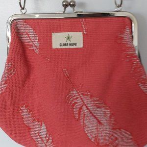 GLOBE HOPE Women's Clasp Shoulder Bag Kiss Lock & Leaf Design - Orange - Small
